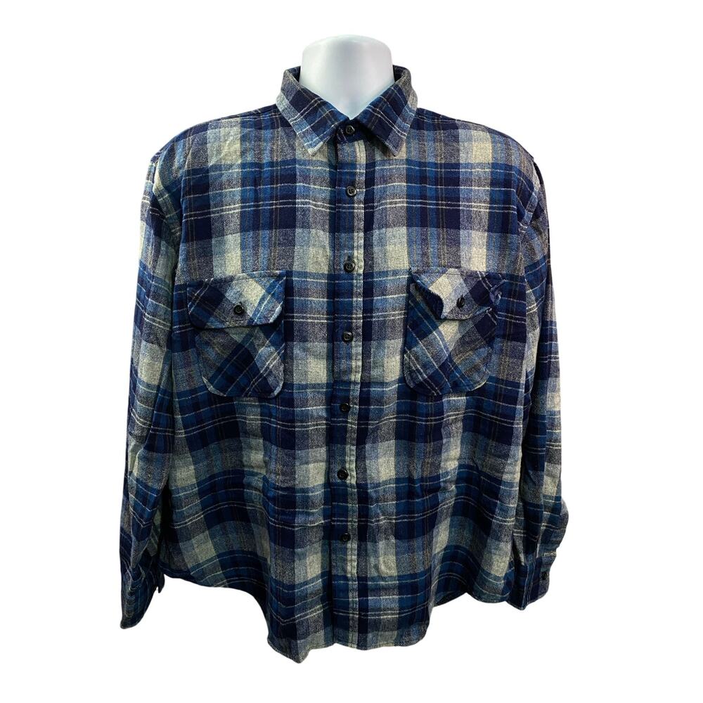 Vintage Men’s Fieldmaster Blue And White Plaid Flannel Shirt Size XL